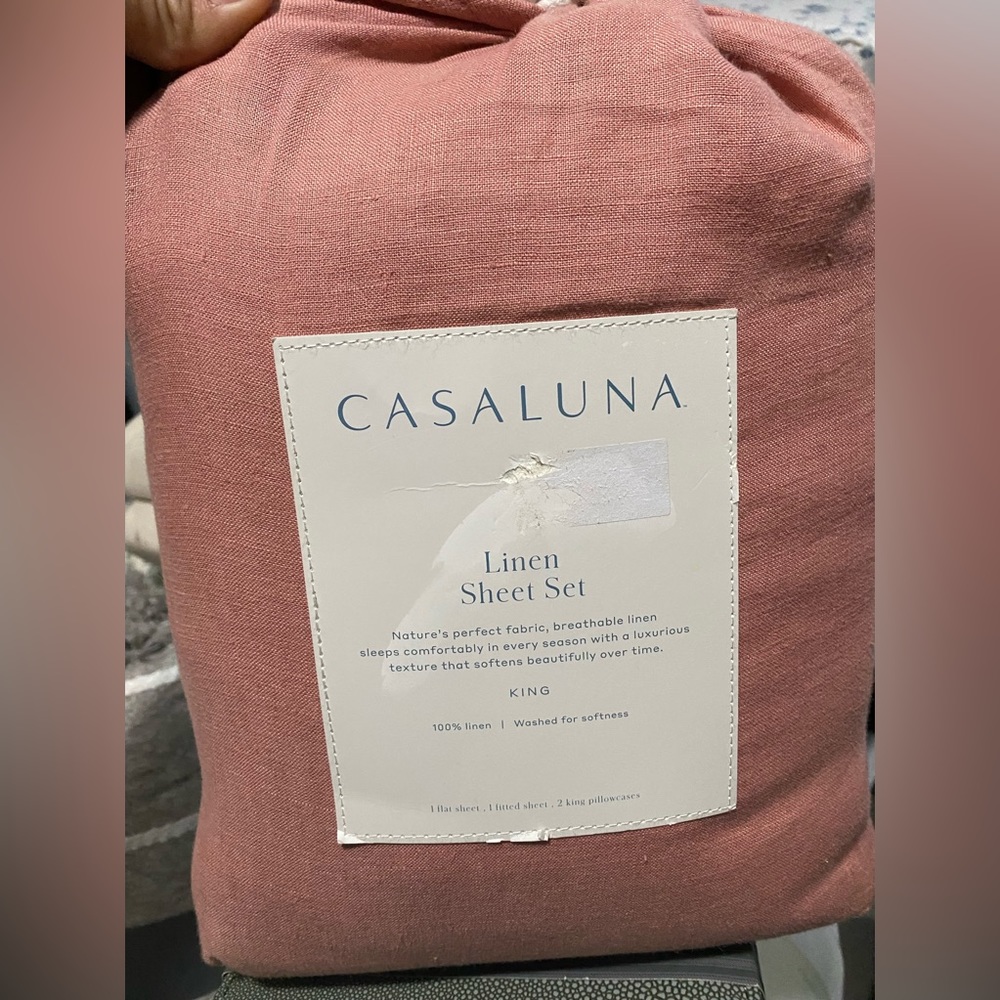 KING 100% Washed Linen Solid Sheet Set - Casaluna